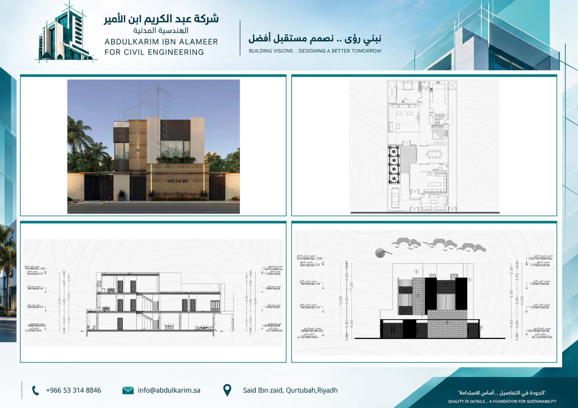 قطاعات تفصيلية ومناسيب المبنى